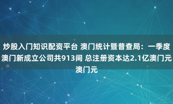 炒股入门知识配资平台 澳门统计暨普查局：一季度澳门新成立公司共913间 总注册资本达2.1亿澳门元
