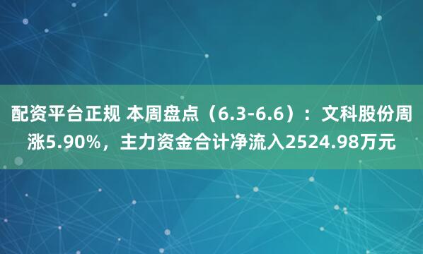 配资平台正规 本周盘点（6.3-6.6）：文科股份周涨5.90%，主力资金合计净流入2524.98万元
