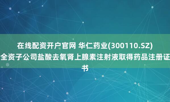 在线配资开户官网 华仁药业(300110.SZ)：全资子公司盐酸去氧肾上腺素注射液取得药品注册证书